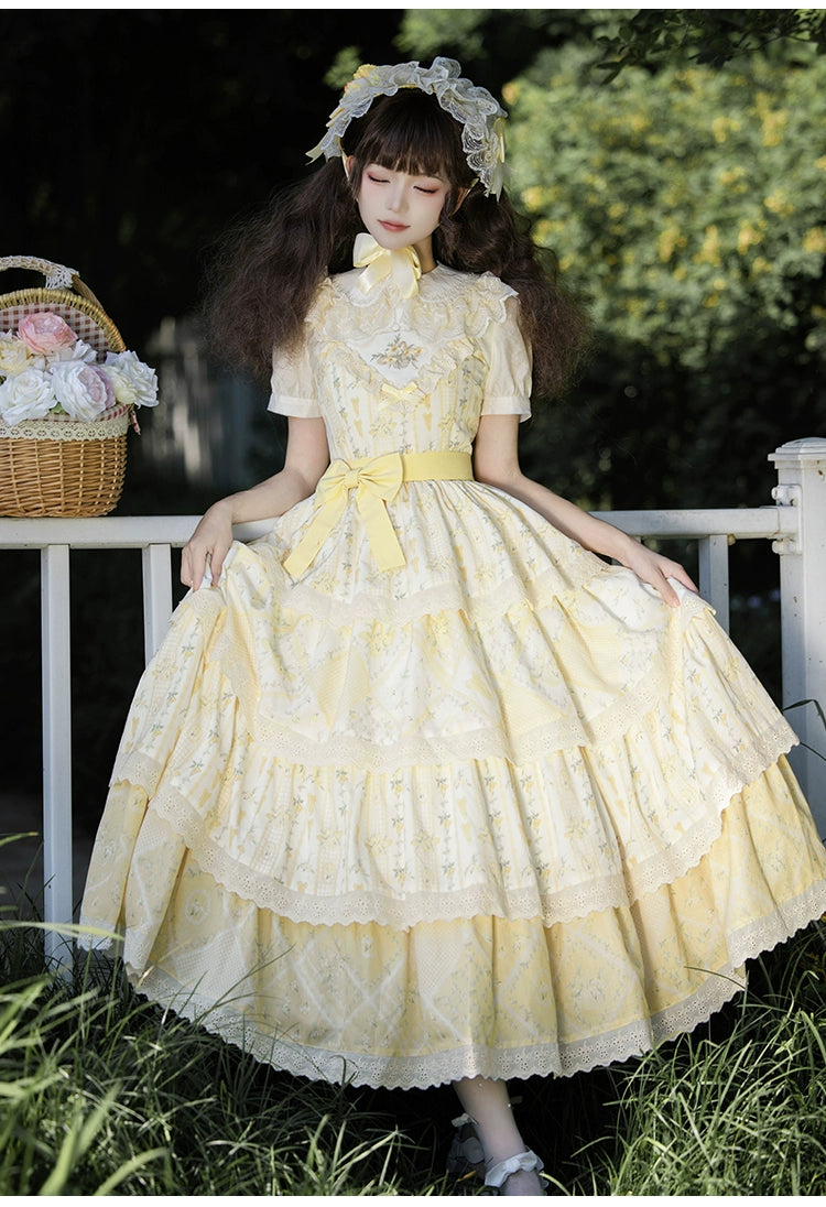 With PUJI~Letter and Poetry Sunflower Matters~Country Lolita JSK Embroidered Printed Lolita Dress   