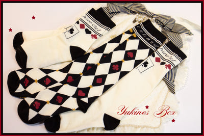 Yukines Box~Daily Lolita Cotton Asymmetric Print Socks short socks black and white (asymmetrical print) 