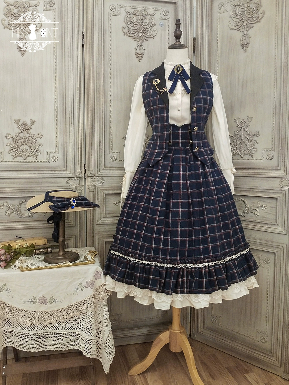 (BFM)Miss Point~Rose~Elegant Lolita Fishbone Grid Skirt Customized 32512:384994