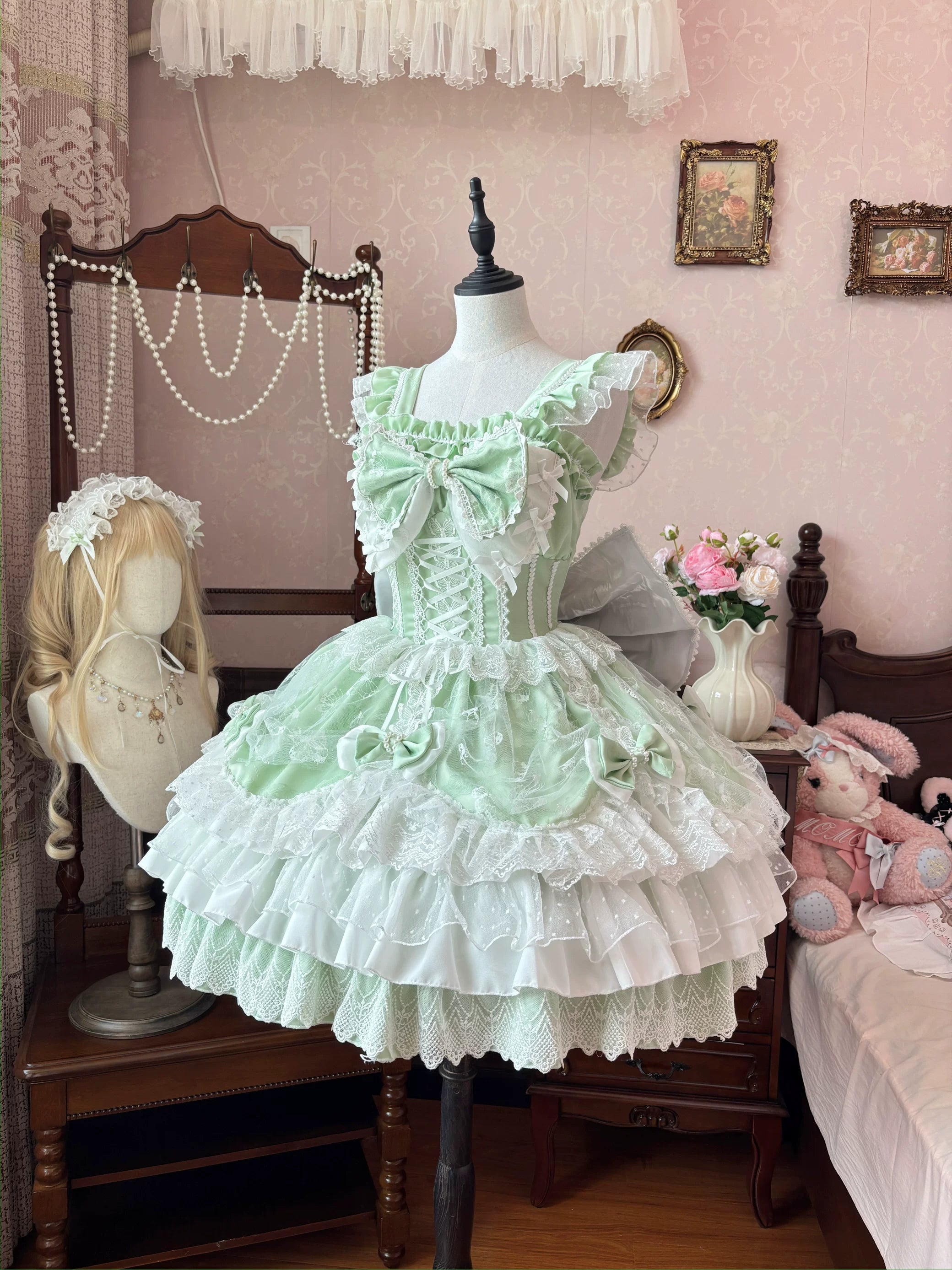 Shaoyun Weiwei - Plus Size Sweet Lolita Corset JSK Dress Set with Bows 45517:851265