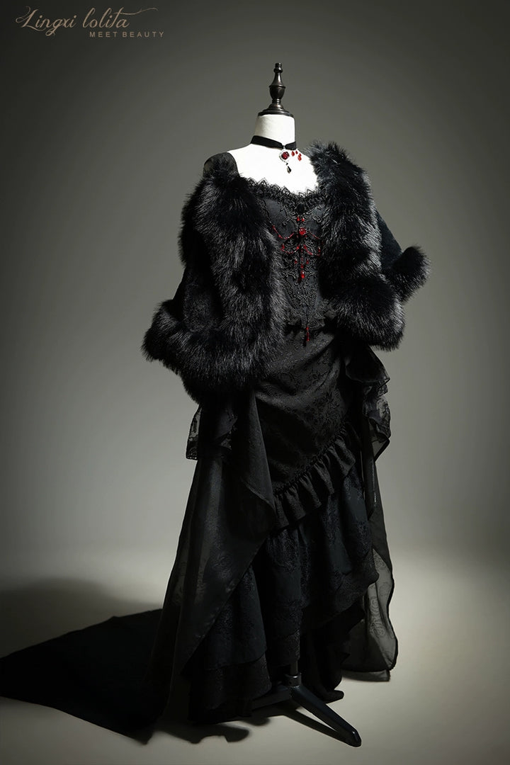 Lingxi Lolita~Lord of the Night~Gothic Lolita Skirt Suit Mermaid Skirt and Fishbone Bodice 42159:730293