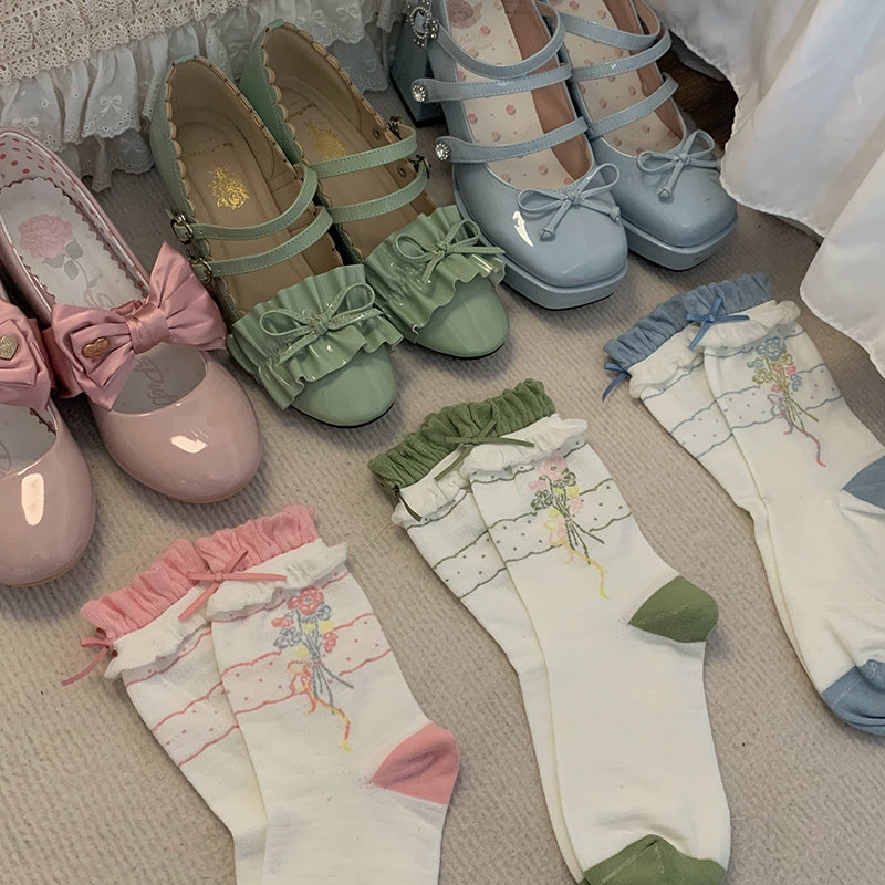 Roji Roji~Spring Floral~Sweet Cotton Lolita Ankle Socks   