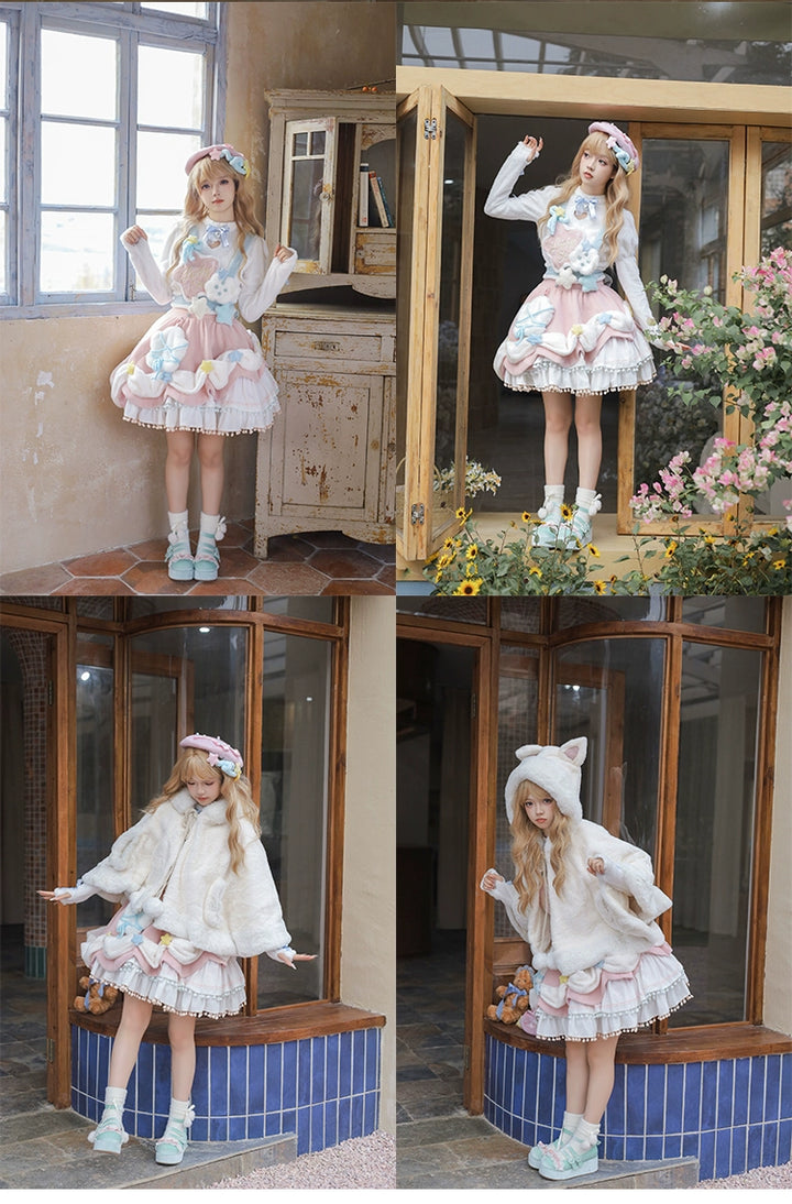 Mewroco~Lucky Star~Winter Sweet Lolita SK Kawaii Cat Ear Cape Suit 40052:650010