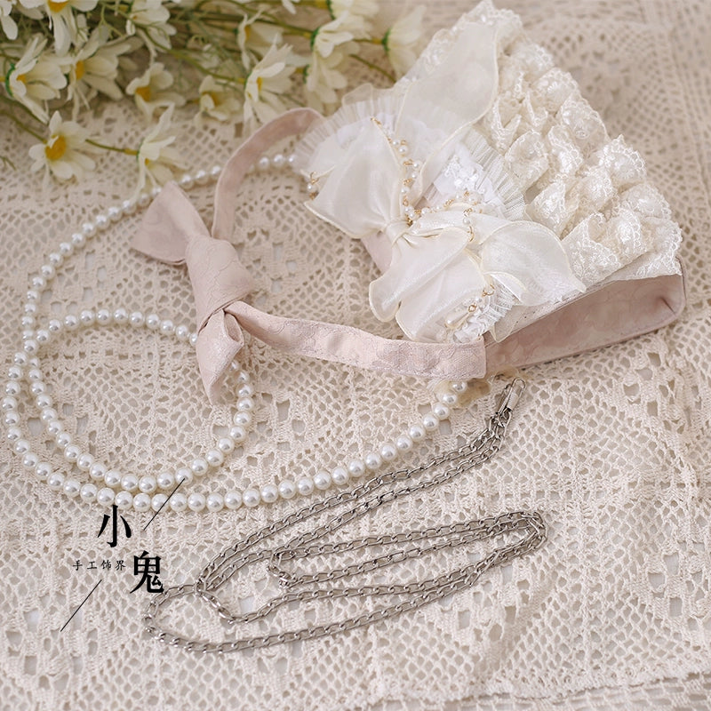 Xiaogui~Elegant Lolita Handbag Ivory Tea Party Lolita Bag Ivory bag(hand strap + metal chain + pearl chain)  