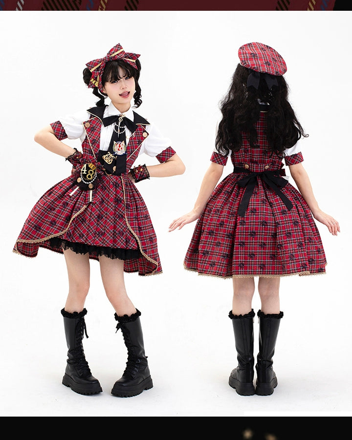 Forest Fluorescent Carps~IP Collab Sweet Lolita Performance Outfit Red Plaid JSK Full Set   