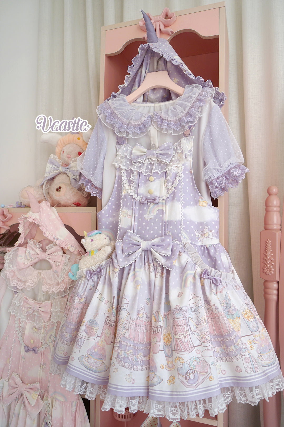 Vcastle~Unicorn Sugar Party~Kawaii Lolita Salopette Suit with Unicorn Hood