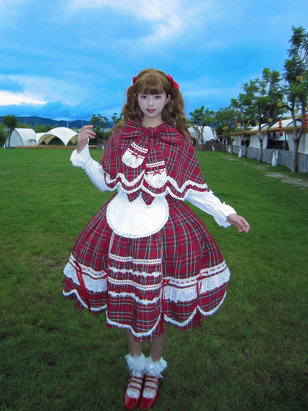 Plaid Petal Bunny - Old School Lolita Plaid JSK Dress, Side Pockets 44674:818472