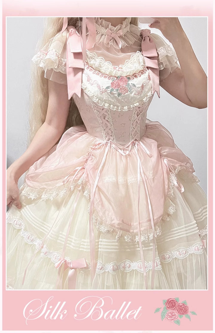Mademoiselle Pearl~Silk Ballet~Summer Sweet Lolita Satin Ballet Mesh Shirt   
