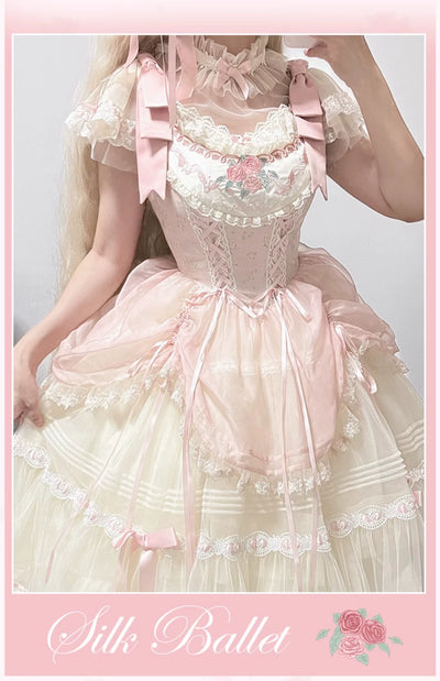 Flower And Pearl Box~Silk Ballet~Summer Sweet Lolita Satin Ballet Mesh Shirt   