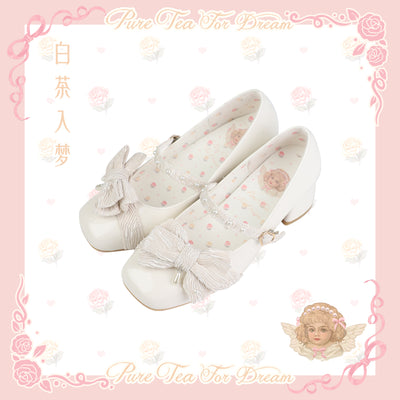 Pure Tea for Dream~Butterfly Pastry~Elegant Middle Heel Lolita Shoes Multicolors 34 cream white (middle heel 5.5cm) 