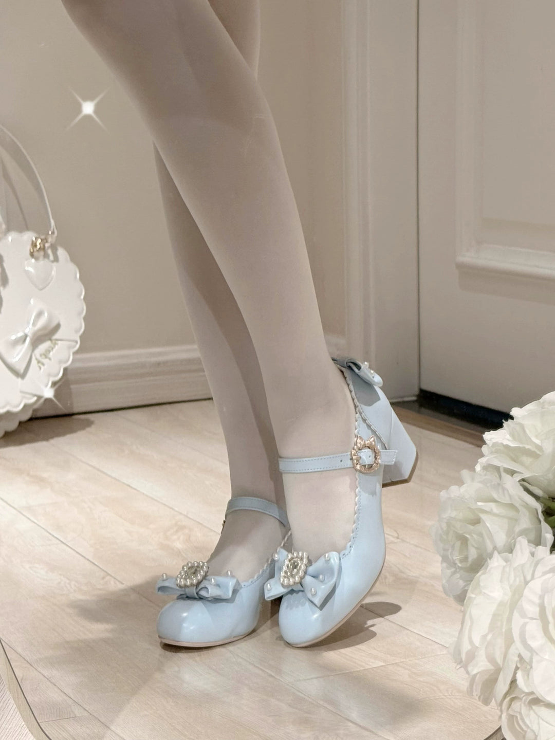 Pure Tea For Dream~Vintage Gemstone~Sweet Lolita Shoes Round Toe Heels with Bow