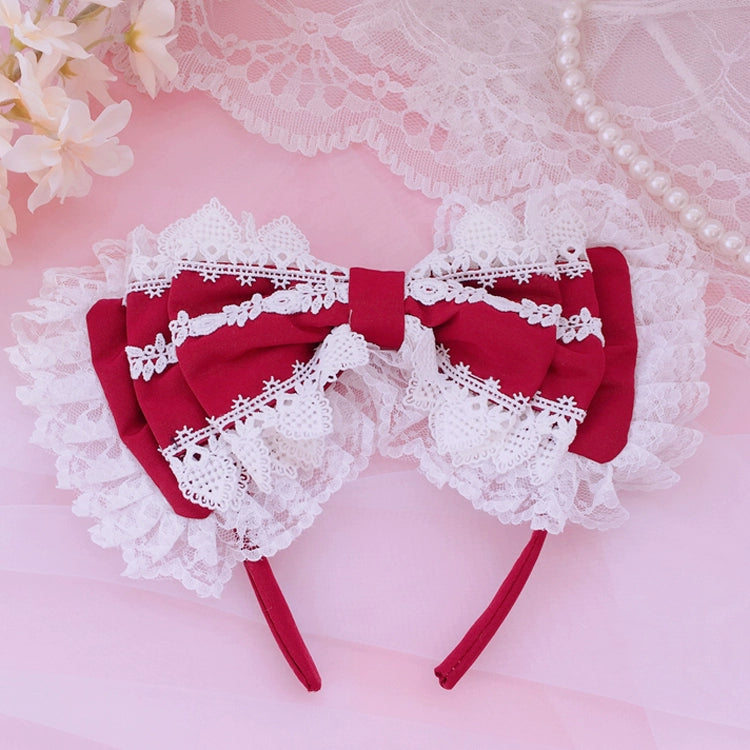 (BFM)Sakura House~Sweet Lolita Headband Lace Triple Bow KC Red  