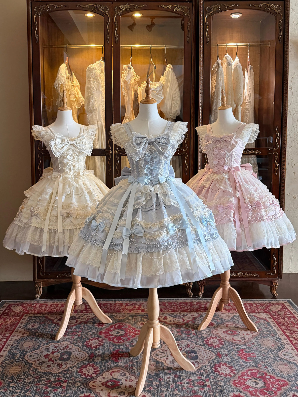 Jenny Love Song - Sweet Lolita Jacquard JSK Dress Set, Detachable Bows 46118:875625