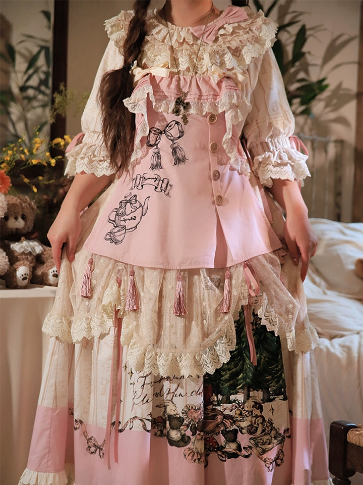 NanShengGe~Girl's Story Book~Plus Size Sweet Lolita OP Dress Two-piece Dress Suit (2XL 3XL 4XL L M S XL) 40704:673448