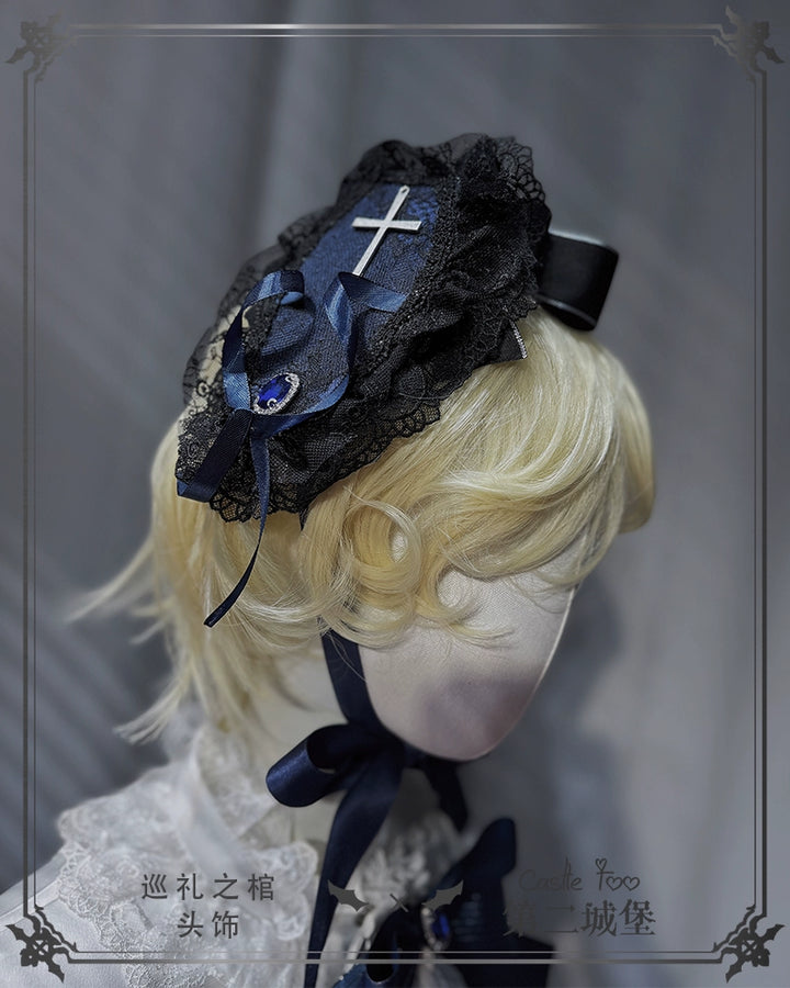 CastleToo~Coffin of Pilgrimage~Ouji Lolita Shorts Suits Prince Male Lolita Shirt Free size Blue headwear 