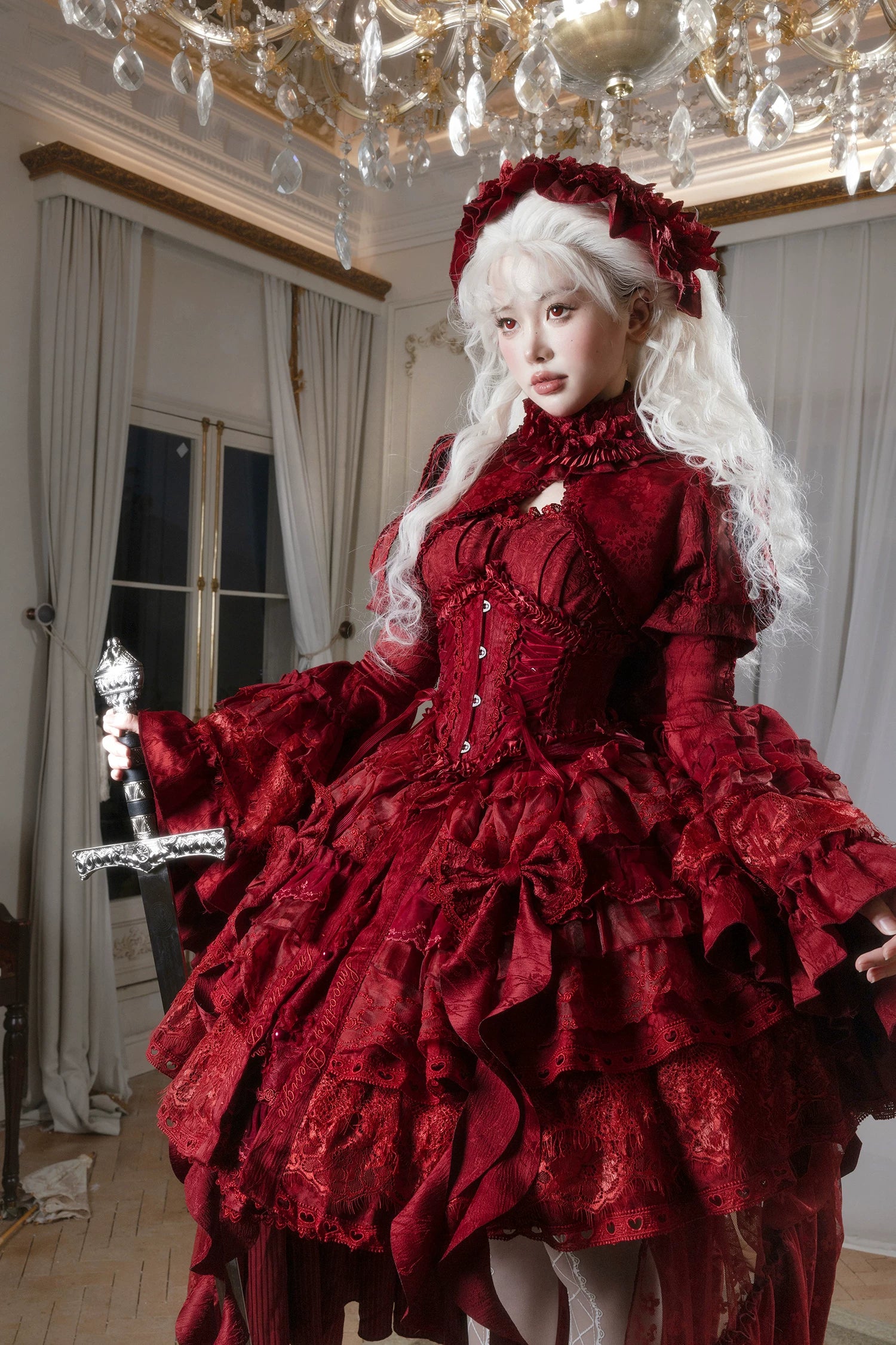 Caliburn - Gothic Lolita JSK Dress, Bolero Set with Detachable Sleeves