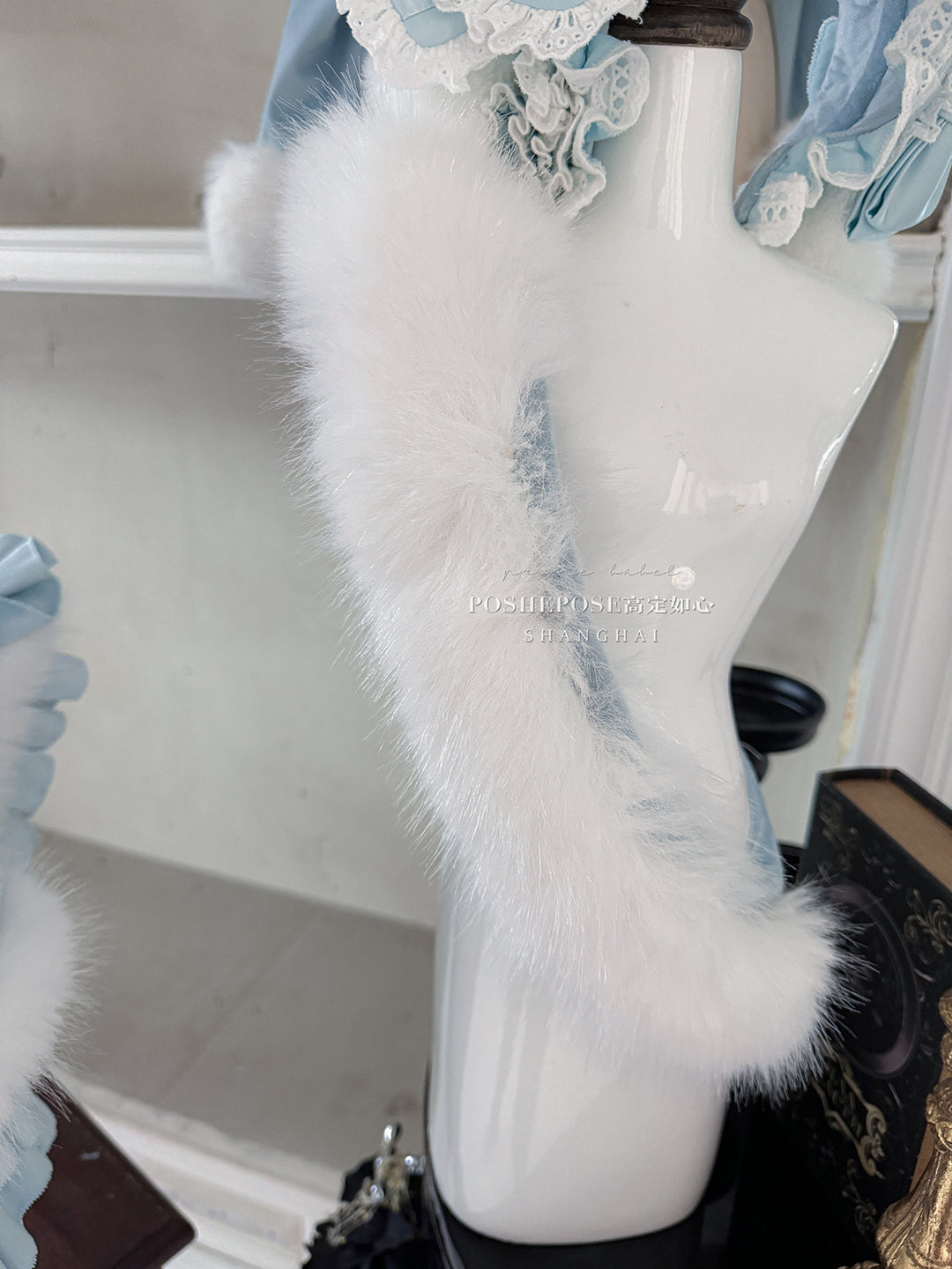 POSHEPOSE~Chuling Swan Lake~Sweet Lolita JSK Set Velvet Blue Dress for Prom 42865:755789