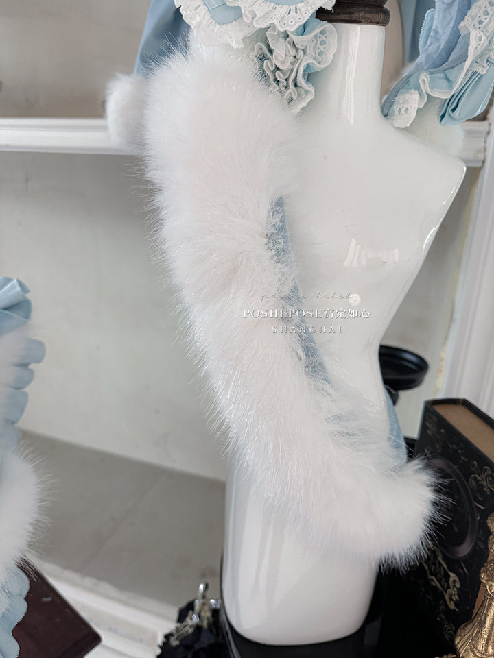 POSHEPOSE~Chuling Swan Lake~Sweet Lolita JSK Set Velvet Blue Dress for Prom 42865:755789