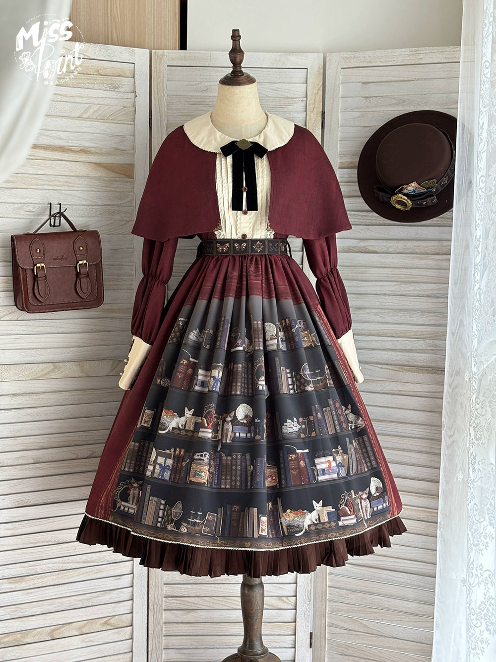 Miss Point - German Bookshelf - Classic Lolita OP Dress & Detachble Cape (2XL L M S XL XS) 44023:792358