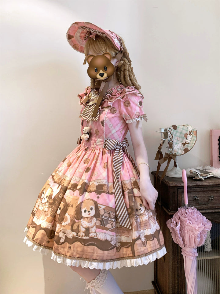 Babyblue~Dog Bakery~Old School Lolita OP Dress Sweet Dress with Accessories