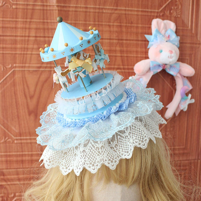 Deer Girl~Handmade Lolita Mini Top Hat Carousel Circus Lace Hat   