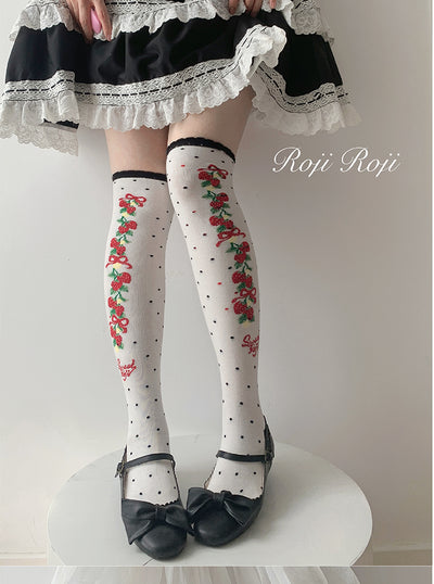 Roji Roji~Autumn Sweet Lolita Cotton Thigh-high Socks black over-the-knee socks free size 