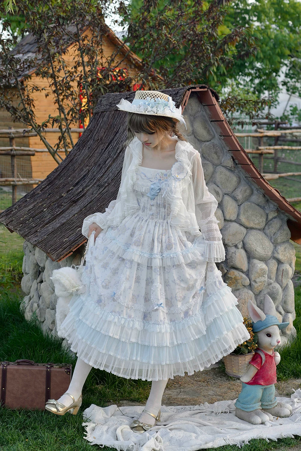 Bloom Lamb - Classic Lolita Embroidered JSK Dress, Tiered Hem 45519:851327