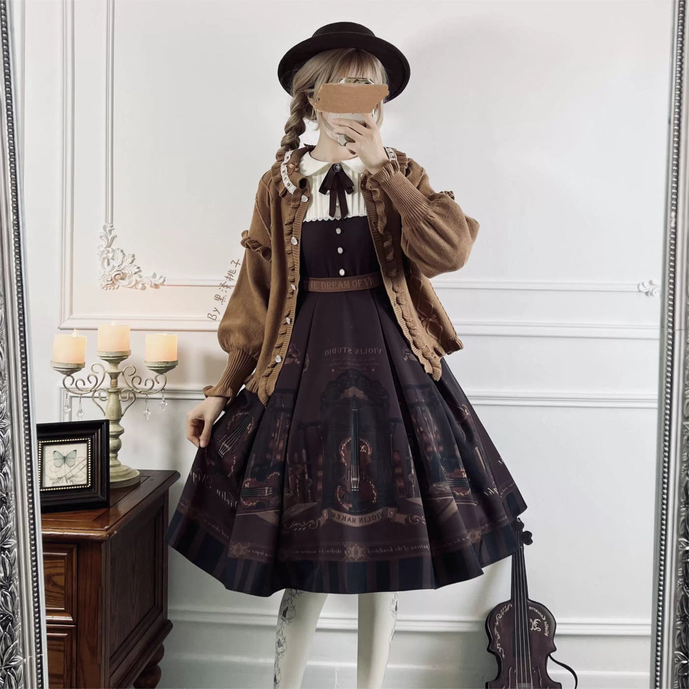 Alice in Wonderland~The Dream of Violin~Retro Lolita Dress Violin Print JSK and OP Dress Set S OP 