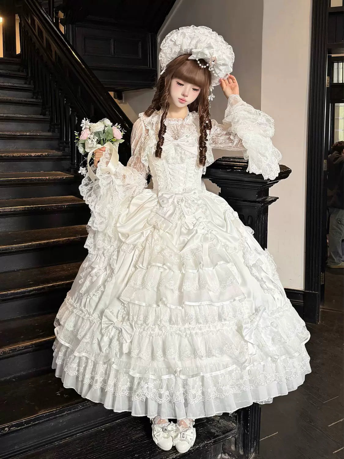 Drapery Poem - Sweet Wedding Lolita JSK Dress, Long Tiered Skirt