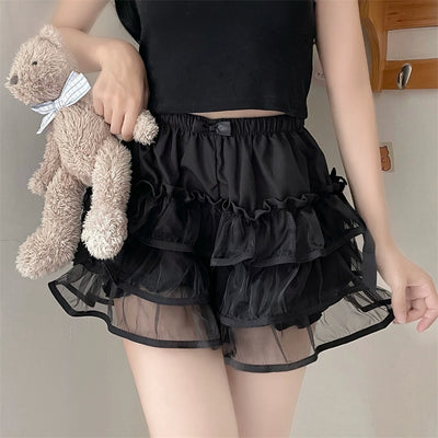 Sugar Girl~Summer Lolita Bloomers Double Layer Puffy Skirt Anti-Exposure Shorts Black Free size 