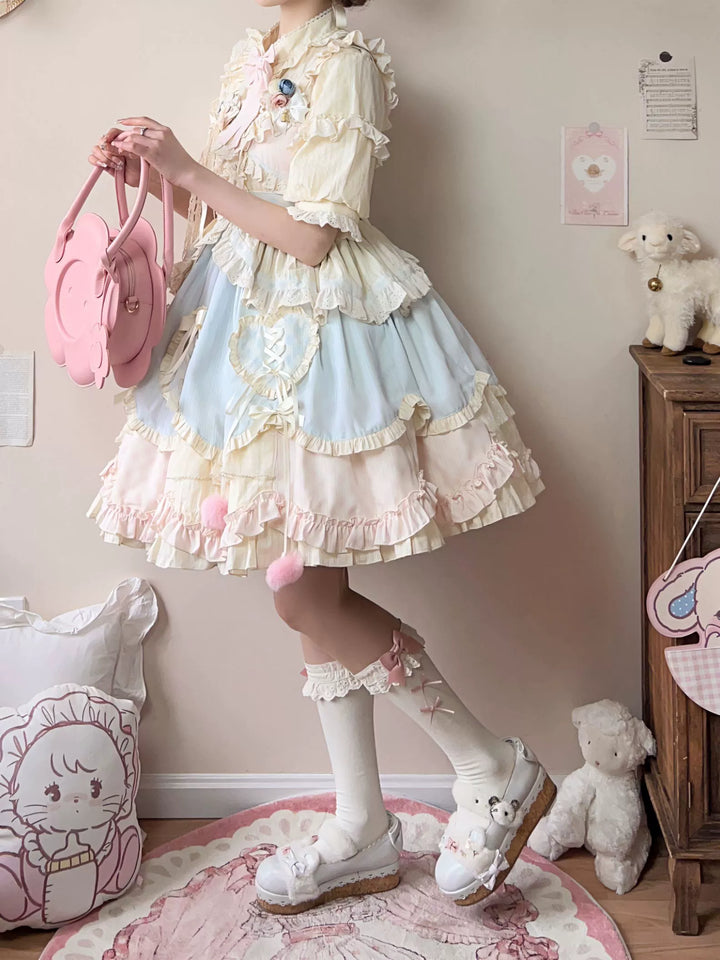 Uncle Wall Original~Dreamy Macaron~Sweet Lolita JSK Dress Solid Color Shirt   