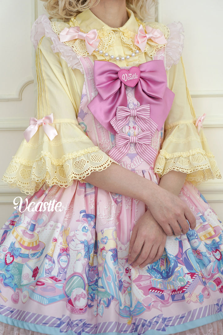 Vcastle~Sweet Crepes~Sweet Lolita Shirt with Princess Sleeves and Bow Chain