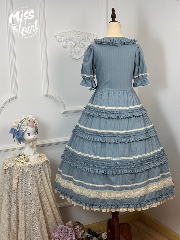 Miss Point~Cat Rose Tea~Elegant Lolita OP Open-front Short Sleeve Tiered Dress 42135:727828