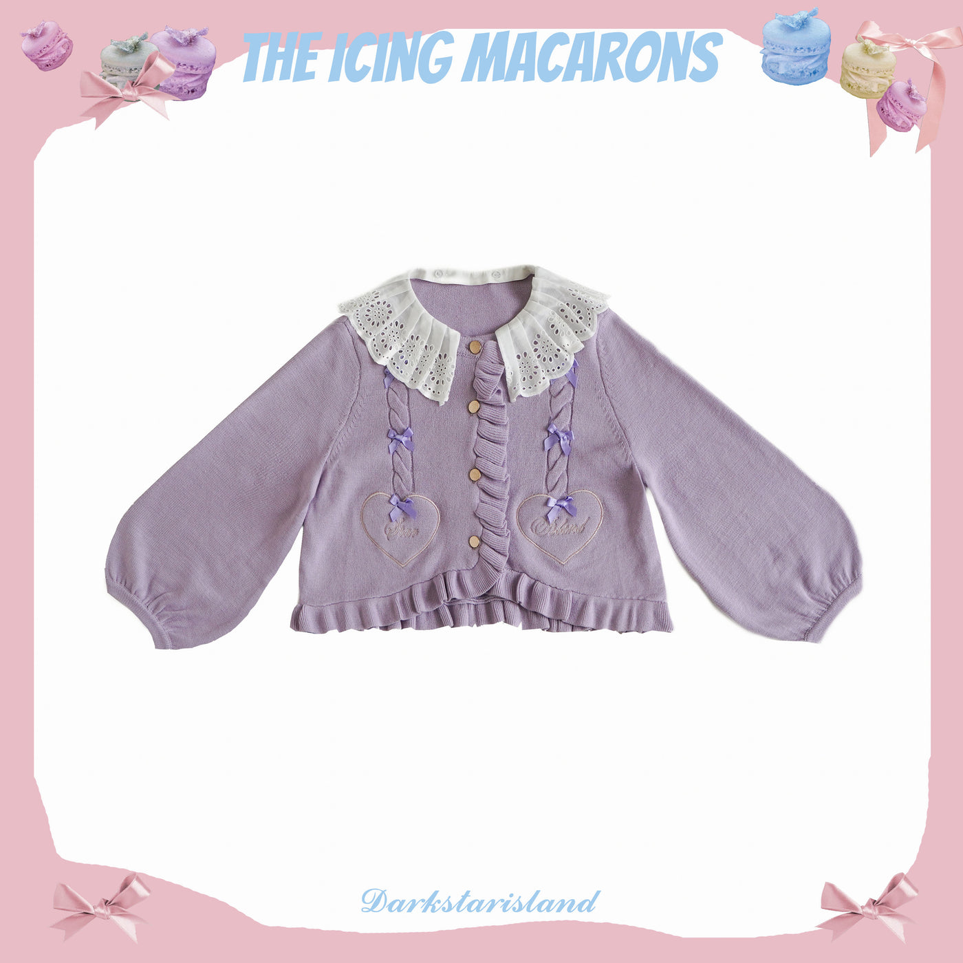 (BFM)Dark Star Island~Sugar Frost~Sweet Lolita Cardigan Knit Embroidered Sweater free size snow purple 