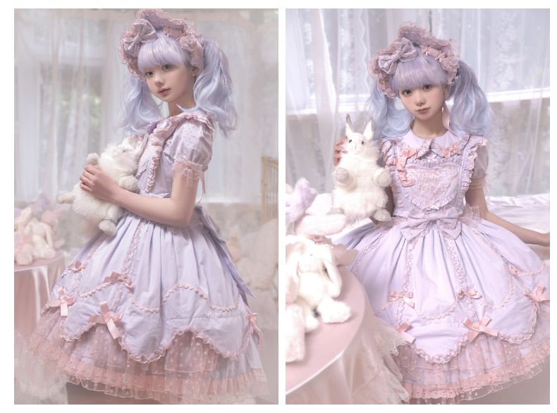 (BFM)The Seventh Doll~Sweet Diary SP~Vintage Lolita Jumper Dress Petal-like Hem JSK Headdress Set   