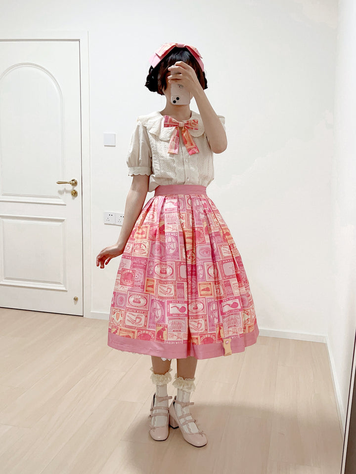 Miss Cube - Antique Label - Retro Lolita KC Straw Hat Bow Tie