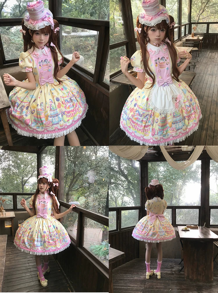 Sweet Dessert Land - Kawaii Lolita OP & JSK Dress Suit, Cake Print 44542:811607