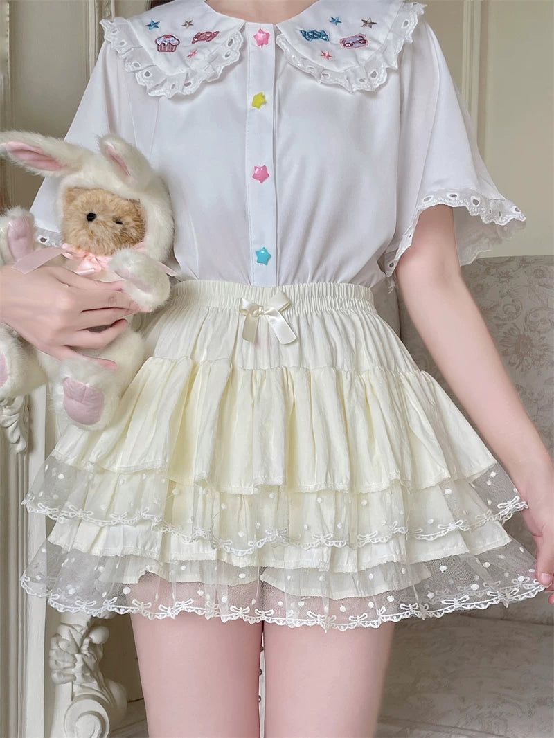 Sweet Lolita Cotton Bloomers, Lace Polka Dot Hem