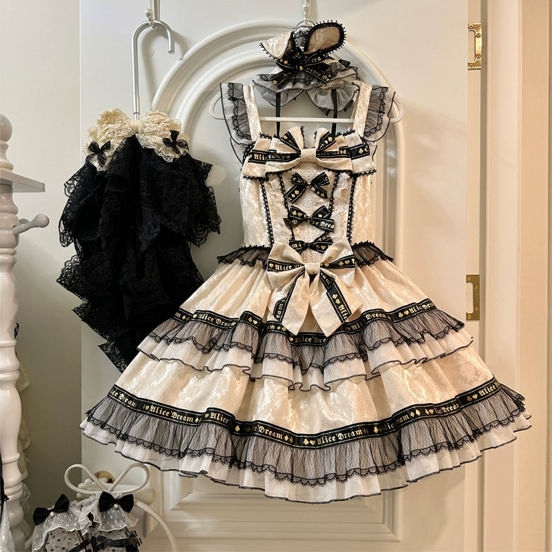 Hanguliang~Rabbit Spades~Kawaii Lolita JSK Flounce Hem Bi-color Dress