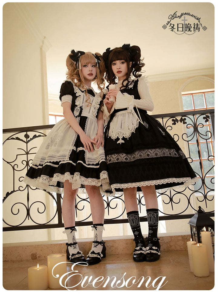 Mademoiselle Pearl~Winter Evening Prayer~Gothic Lolita Jumper Dress Embroidered Candlestick OP Dress   