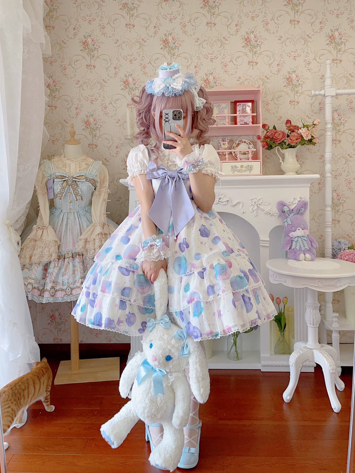 CheeseCat~Sweet Lolita Lace Cuffs Seashell Embroidery Ribbon Bow   