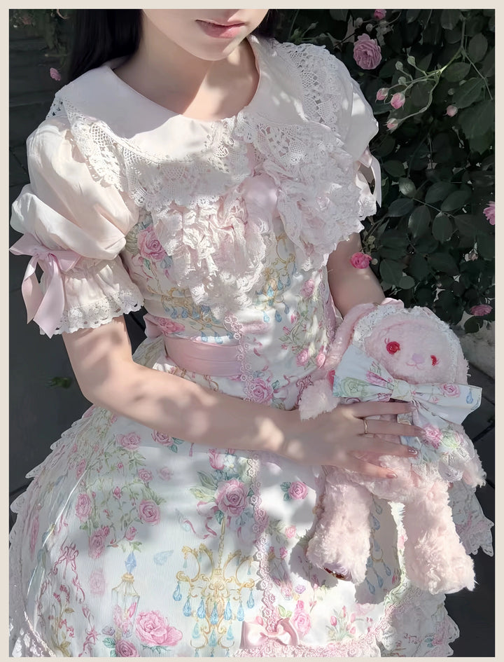 TaTaTa Lolita~Spring 2025~Old School Lolita Jumper Dress with Floral Prints & Lace