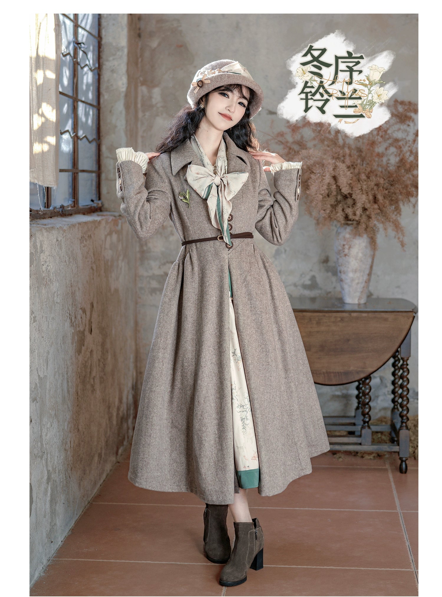 Button Bear - Winter Lily Bell - Classic Lolita Bust-Supporting JSK, Long Waisted Coat 44351:804146