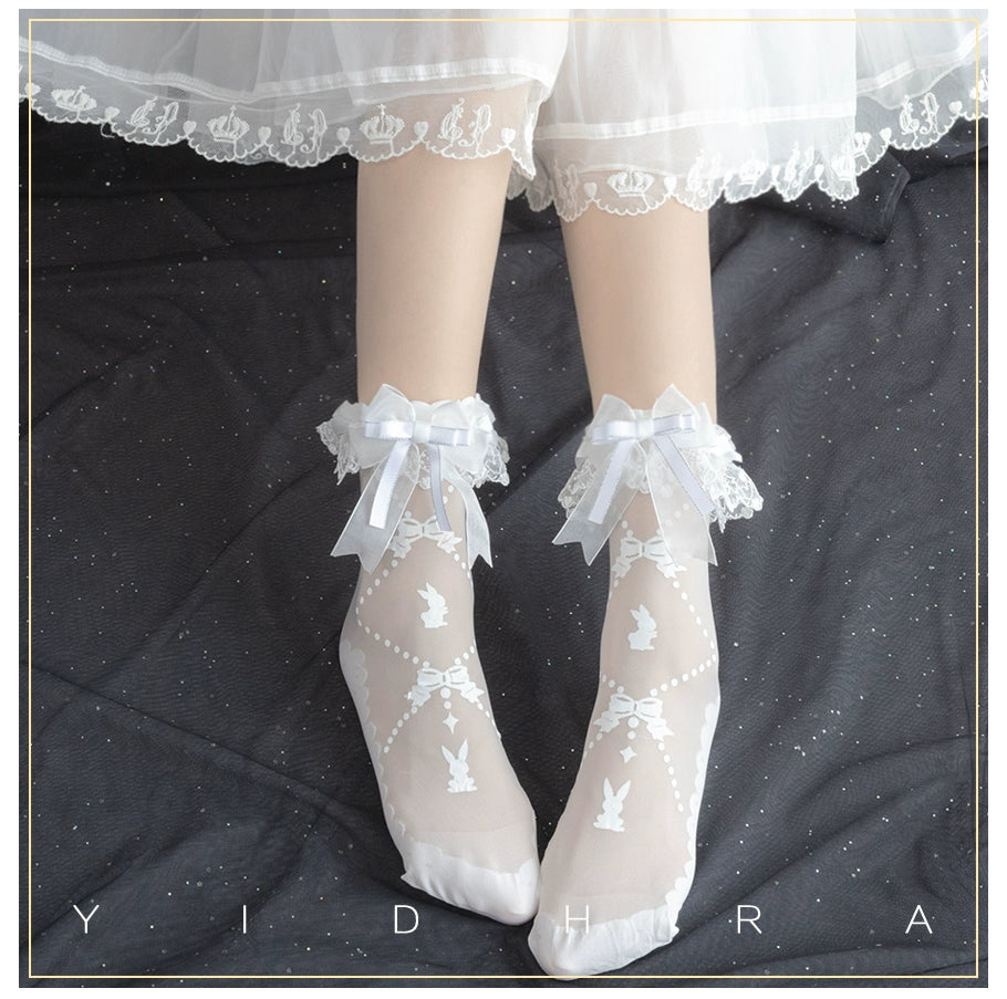 Yidhra - Bear Gummy and Milk Candy Bunny - Sweet Lolita Short Socks Lovely Socks One Size Milk candy rabbit - white