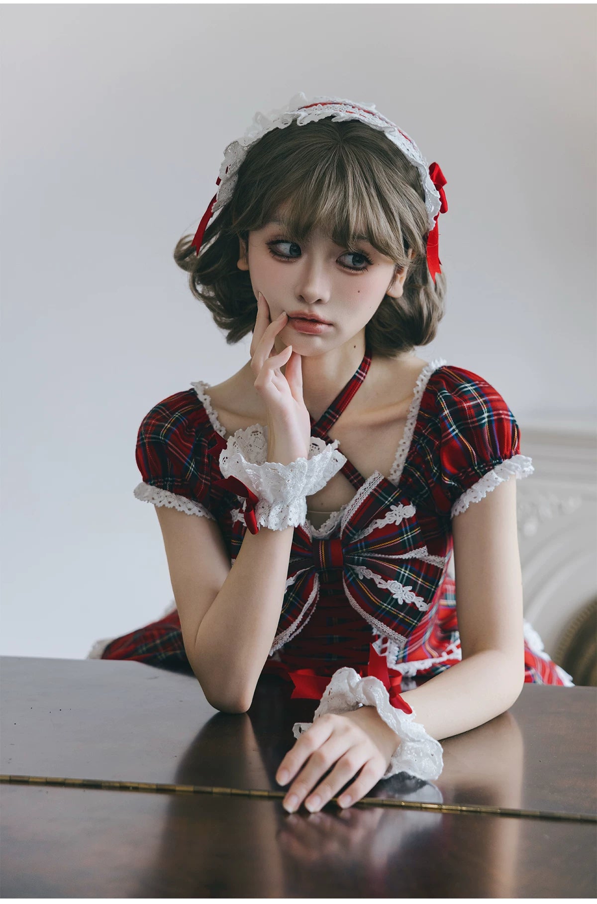 Showa Sweetheart - Old School Lolita OP Dress, Ruffled Lace Hem 45887:866783