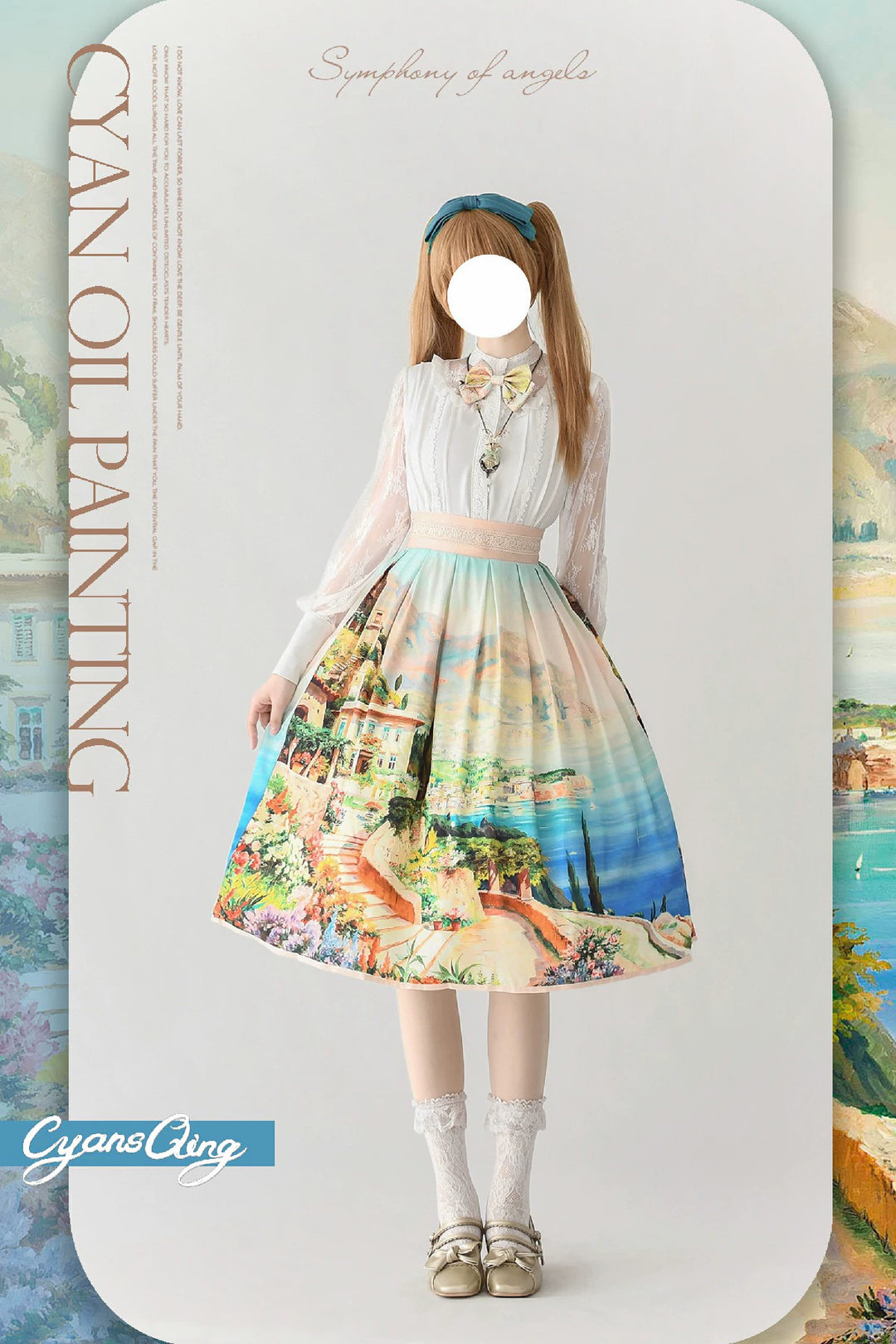 Cyan Lolita~Oil Painting Collection~Elegant Lolita Skirt Printed SK Amalfi (77cm) S