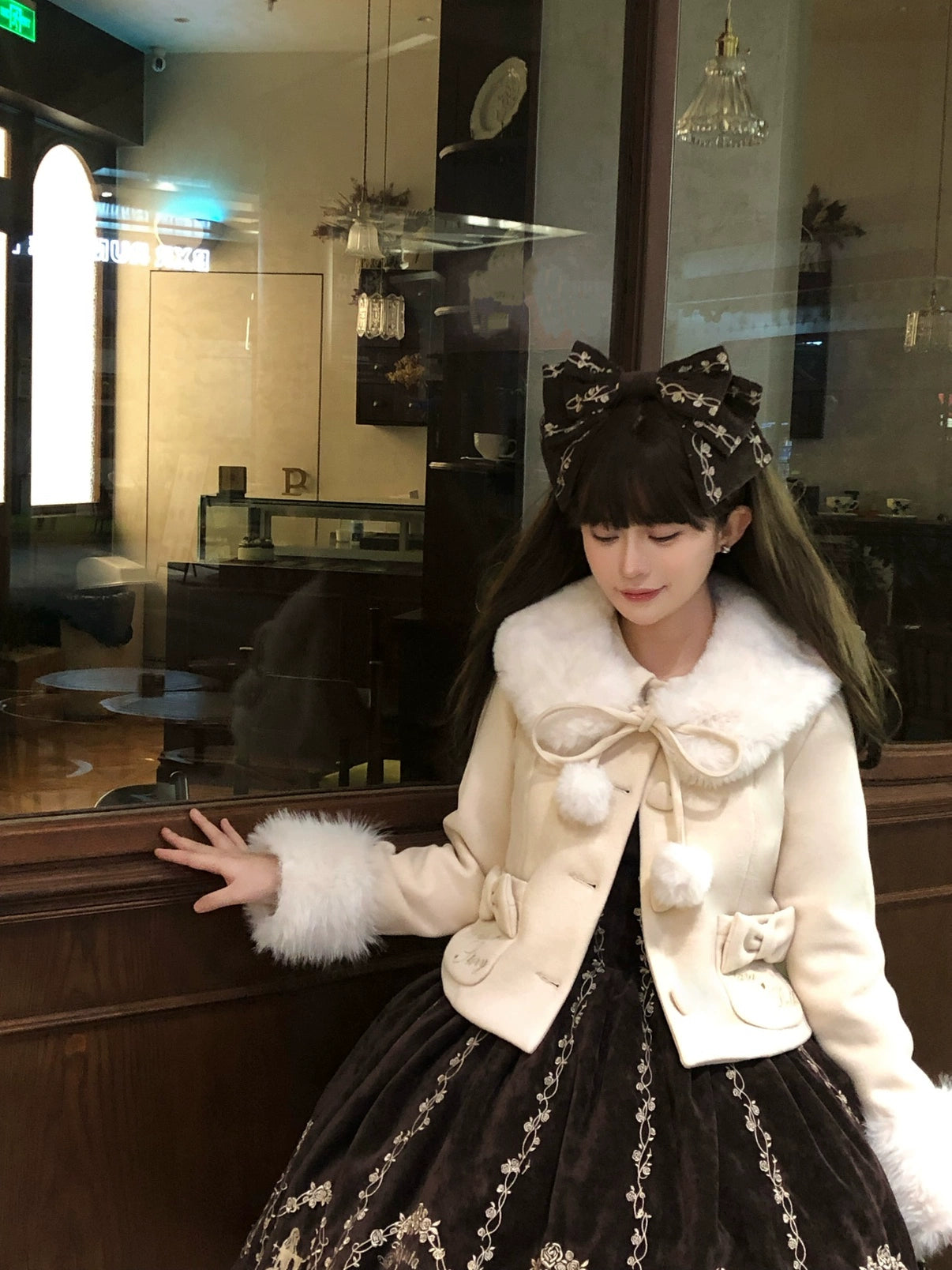 Sara Bell - Winter Story - Winter Kawaii Lolita Short Coat, Detachable Fur Collar 44068:794416