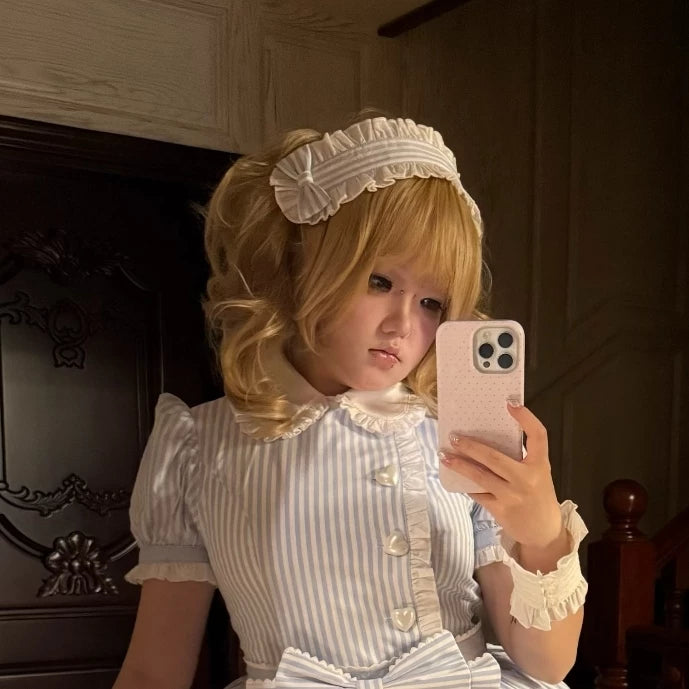 Ever-charming Miss Stripes - Striped Old School Lolita OP Dress, Detachable Apron (L M S XL) 44920:827576