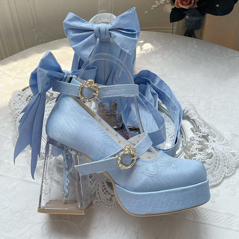 Dreamland - Floating Koi Land - Satin Classic Lolita Platform Shoes, Transparent Heel 44317:804094