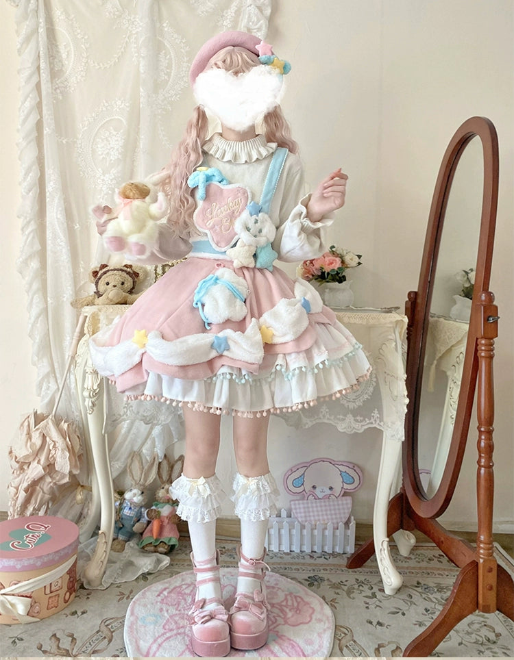 Mewroco~Lucky Star~Winter Sweet Lolita SK Kawaii Cat Ear Cape Suit 40052:649992